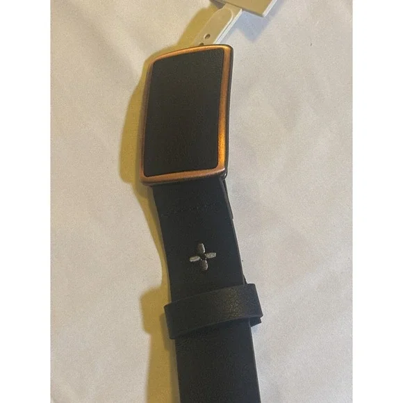 SUN + STONE Mens Black Leather Belt Copper Tone Buckle, Size S (30-32), NWT - Picture 2 of 6